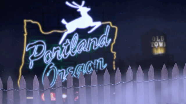 DUSTWEST's stop motion animation of a skeleton jogging in front of the iconic Portland, Oregon sign and Old Town water tower while flipping the middle finger at the camera